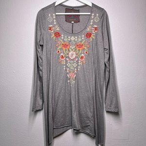 Johnny Was Shark-bite Hem Embroidered Cotton Tunic S